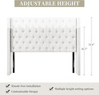 Lucky Monet Linen Upholstered Headboard Queen Size (Headboard Only), Nail Head Trim Wingback Tufted Button Headboard Luxury Soft Padded Head Board with Durable Metal Legs, Adjustable Height, Beige