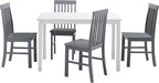 Walker Edison 4 Person Modern Farmhouse Wood Small Dining Table Dining Room Kitchen Table Set 4 Chairs Set, 48 Inch, White and Grey