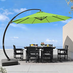 7 Piece Patio Dining Set with 11ft Patio Umbrella (Apple Green), 7 Black Outdoor HDPE Dining Set with 6 Chairs + 1 Large Table, for Market, Pool, Garden, Backyard, Deck