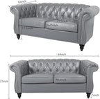LEVNARY Leather Sofa, Chesterfield Tufted Upholstered 2 Seater Couch, Modern Loveseat Couch Classic Furniture for Living Room Bedroom (Gray)