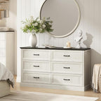 Farmhouse 6 Drawer Dresser for Bedroom, 55 Inch Wide Modern White Dresser TV Stand with Large Drawers & Bar Handles, Rustic Wood Chest of Drawers for Bedroom, Living Room, Hallway, Entryway.