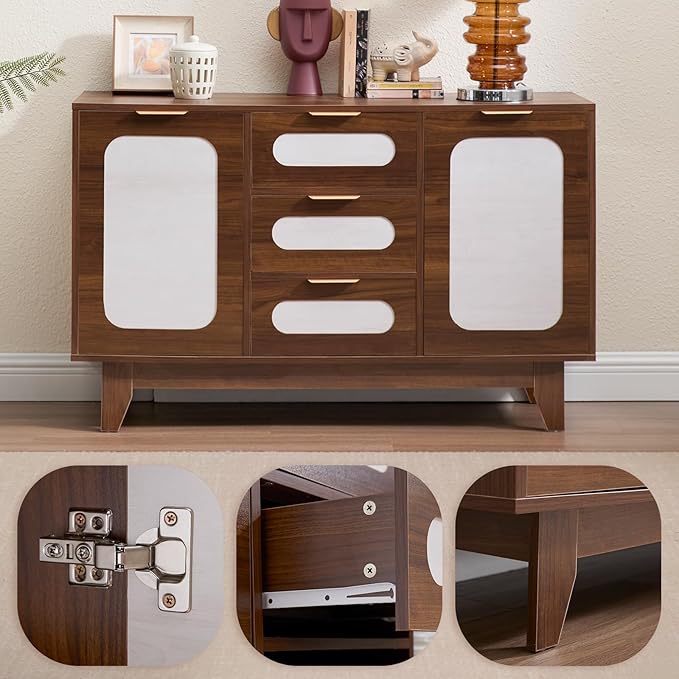 CANMOV Buffet Cabinet with Storage, 47" Sideboard Cabinet with 3 Drawers & 2 Doors, Modern Wood Coffee Bar Sideboard for Kitchen, Dining&LivingRoom, Walnut (Walnut)