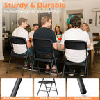 Folding Chairs 4 Pack with Padded Cushion and Back, Metal Folding Chairs with Comfortable Cushion and Durable Steel Frame Capacity for Home, Office, Party and Outdoor Events (PU-Black, 4 Pack)