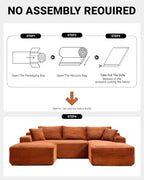 108" Cloud Sectional Couch,Modern Modular Sectional Sofa with Deep Seat,Corduroy Boneless Couches with L-Shape Chaise for Living Room,No Assembly Required (Orange, Right Facing Chaise + Ottoman)