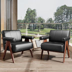 STHOUYN Black Leather Accent Chairs Set of 2, Mid Century Modern Accent Chair, Side Arm Chairs for Living Room, Office Guest Waiting Room Chairs (2, Black)