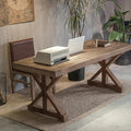 homary 70.9" Rustic Solid Wood Desk, Home Office Desk with Trestle Base, Executive Writing Table for Home Office, Study Room or Dining Space, Natural Finish