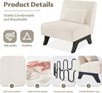 Set of 2 Upholstered Armless Accent Chair,Modern Comfy Living Room Chairs with Wooden Legs& Pillows,Lounge Sofa Side Chair for Bedroom Farmhouse Reading (Beige, 2 PCS)