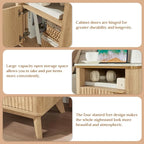 QUW Fluted Nightstands Set of 2 with Charging Station, 18" Modern Side Table, Wooden Bedside Table with Faux Marble Top, Open Storage, Cabinet, End Table for Bedroom, Living Room, Natural Oak