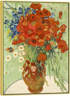 Wieco Art Gold Framed Art Red Poppies and Daisies Large Canvas Prints Wall Art of Van Gogh Famous Artwork Oil Paintings Reproduction Classical Flowers for Living Room Home Decor