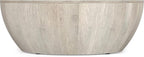 SIMPLIHOME Elmbrook Coffee Table - 34 inch Wide Solid Mango Wood Modern Industrial Round Drum Cocktail Table in White Wash, Sculptural Living Room Table with Low Profile Design, Assembled