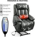 EDILLY Extra Large Power Lift Recliner Chairs for Elderly,Infinite Position Lay Flat Dual Motor Recliners Chair,with Heating and Massage, Breathable Leather,USB Ports and Remote Control(Silver Gray)