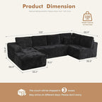 Oversized U Shaped Boneless Sectional Cloud Couch, 133.1'' Modular Sofa with Chaise, Deep Seat Plush Corduroy Couches for Living Room, No Assembly Required,Plush Corduroy,Black