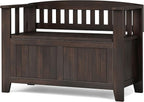 SIMPLIHOME Acadian Entryway Storage Bench - 36 inch Wide Solid Wood Small Hallway Seat in Brunette Brown, Transitional Bench for Mudroom with Lift-Up Lid, 2 Compartments and Slatted Backrest