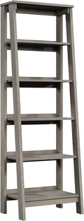 Sauder Ladder Bookshelf 5 Tier Trestle Ladder Shelf Wooden Bookcase, in Mystic Oak