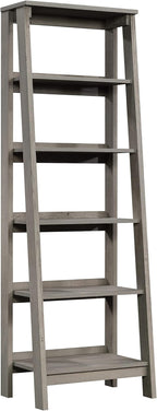 Sauder Ladder Bookshelf 5 Tier Trestle Ladder Shelf Wooden Bookcase, in Mystic Oak