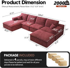 136.6'' U-Shaped Modern Modular Sectional Cloud Couch Whit Ottoman, 4-Seat Chenille Deep-Seat Sofa with Pillow for Living Room, Bedroom, Apartment, Wine Red