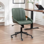 Small Home Office Chair No Arms,PU Leather Desk Chair with Wheels,Adjustable Height Work Chair,360° Swivel Computer Desk Chair for Office, Reading and Study (Green)