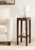 Kate and Laurel Talcott Modern Square Wood Drink Table, 12 x 12 x 28, Dark Brown, Transitional Decorative Two-Tier Pedestal Table for Use as Plant Stand Indoors or Living Room Decor Accent