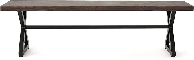 Christopher Knight Home Rolando Outdoor Aluminum Dining Bench with Steel Frame, Brown / Black