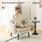 VINGLI 30.3" Wide Modern Barrel Accent Armchair with Track Armrest, Solid Wooden Legs, Comfy Upholstered Club Chair, Round Single Home Sofa for Living Room, Bedroom, Reading Room, Corduroy Beige