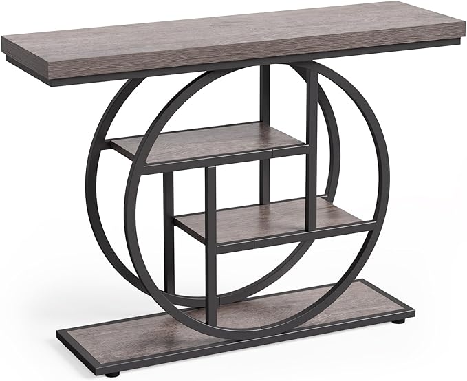 Little Tree Console Table, 4-Tier Entryway Table Behind Couch Table, 41.3-Inch Farmhouse Sofa Table for Living Room, Foyer Hallway Table for Entrance, Grey and Black