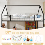 Bunk Bed Twin Over Twin, House Bunk Bed Frame with Ladder and Guardrail, House Shaped Bunk Bed Frame with Metal Slats for Girls Boys, Space Saving, No Box Spring Needed (Black)