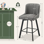 Swivel Bar Stools Set of 6, 26''H Upholstered Barstools with Backs, Modern Counter Height Bar Stool Chairs for Kitchen Island, Metal Legs, Fabric, Gray Counter Stools