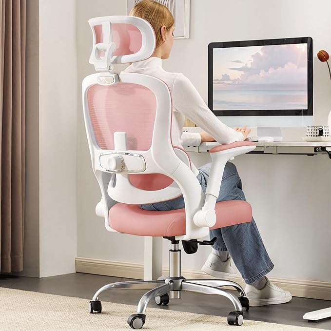 Office Chair Ergonomic Desk Chair, 4000 LBS Home Mesh Office Desk Chairs with Wheels, Computer Chair, Comfortable Gaming Chair with 3D Headrest, High Back Office Chair for Long Hours (Pink)