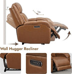 Watson & Whitely Genuine Leather Power Recliner Chairs for Adults, Wall Hugger RV Recliner with Power Headrest & Charging Ports, Electric Recliner Sofa Chair for Living Room, Saddle Brown