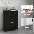 LOKO Bathroom Floor Cabinet, Kitchen Storage Cabinet with 1 Drawer, 2 Doors & 3-Position Adjustable Shelf, 2-Door Floor Storage Cabinet for Bathroom, Living Room, Entryway (Black)