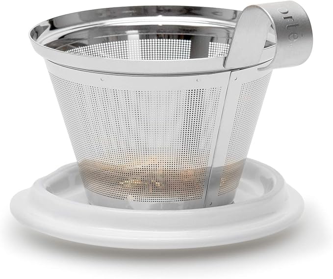 Tea Forte Double-Walled Ceramic Kati Cup, Removable Stainless Steel Infuser Basket and Lid, Steeps 12 oz Loose Leaf Tea, Dishwasher & Microwave Safe, Chakra