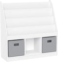 RiverRidge Kids Bookrack with Three Cubbies and 2 Gray Bins
