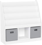 RiverRidge Kids Bookrack with Three Cubbies and 2 Gray Bins