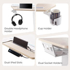EUREKA ERGONOMIC Standing Desk, 72" Electric Adjustable Height Desk,Wing Shaped Computer Desk Large Music Studio Table, Dual Motor&Slot, Maple