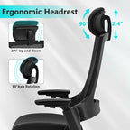 CLATINA Ergonomic High Swivel Executive Chair with Adjustable Height Head 3D Arm Rest Lumbar Support and Upholstered Back for Home Office Black Mesh/High Back
