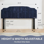 Queen Size Headboard Dark Blue Upholstered Headboard Adjustable Height&Width Chenille Headboards Modern Vertical Channel Design Bed Head Board, Dark Blue