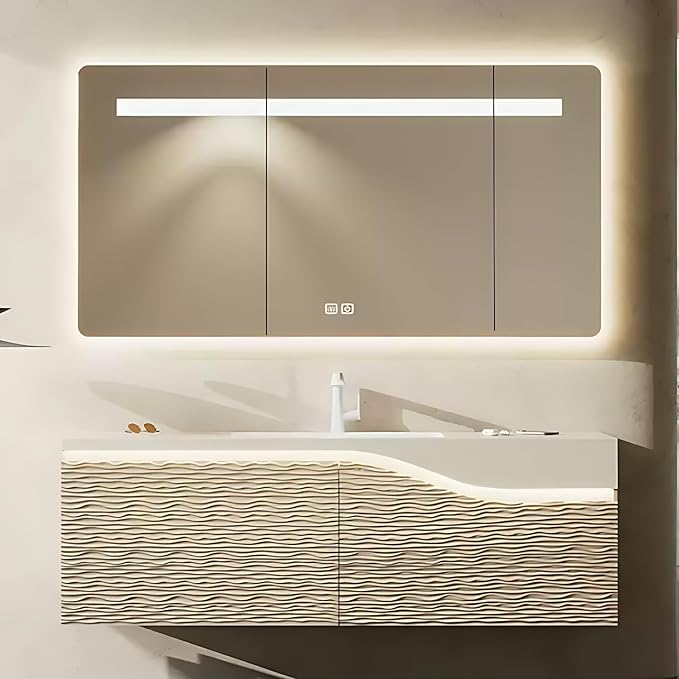 40in Elegant Modern Luxury Bathroom Vanity with Sink - Wall Mounted Solid Wood Cabinet & Smart LED Defogging Mirror | Single Sink Bathroom Cabinets
