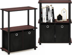 Furinno Go Green 3-Tier 2-Bins Multipurpose Storage Shelf, 2-Pack, Dark Cherry/Black