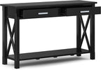 SIMPLIHOME Kitchener Console Table - 47 Inch Wide Solid Wood Sofa Table in Black, Contemporary Storage Table for Entryway or Living Room with 2 Drawers, Bottom Shelf, and X-Design Side Panels