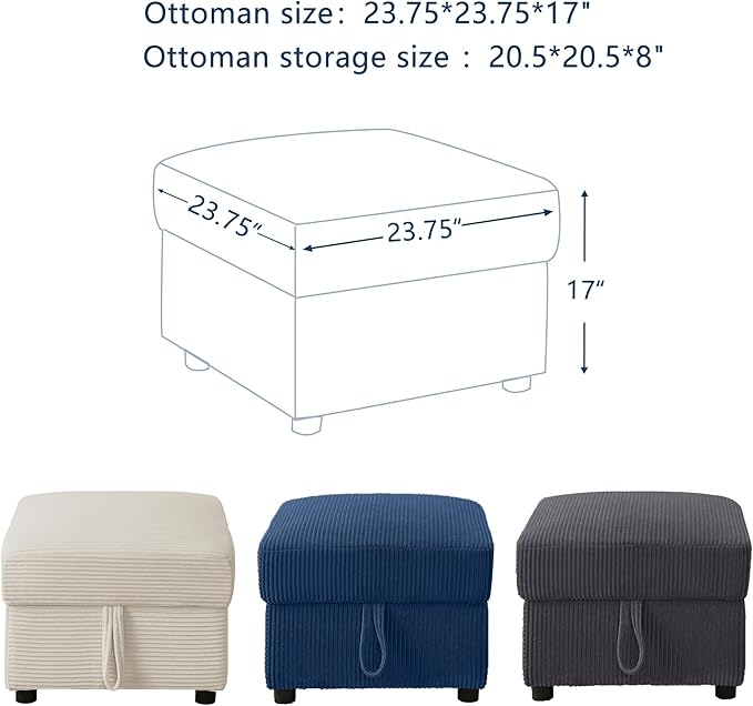 Small Storage Ottoman Sqare Footrest Bench Stool for Apartment,Bedroom,Living Room,Bonus Room and Compact Spaces. (Blue, Ottoman)