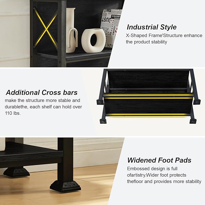 HOMBAZAAR Book Shelf,3 Tier Small Bookshelf with Metal Frame and Backboard,Black Deep Bookcase with Engineered Wood Shelves,Short Shelf Bookcase for Living Room,Bedroom and Office