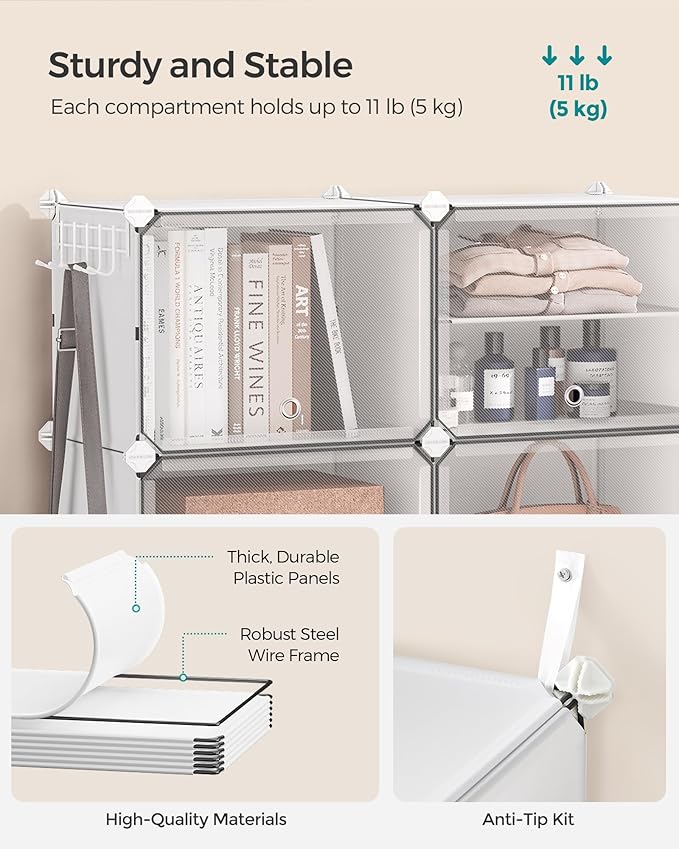 SONGMICS Shoe Rack Organizer, 4-Tier Shoe Storage Cabinet for Closet and Entryway, Holds 16 Pairs of Shoes, Adjustable, Cloud White and Trasparent ULPC032W01