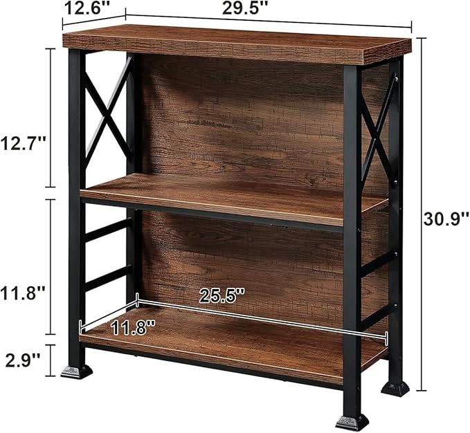 HOMBAZAAR Book Shelf,3 Tier Small Bookshelf with Metal Frame and Backboard,Small Shelf Bookcase for Living Room,Bedroom and Office,29.5 inch
