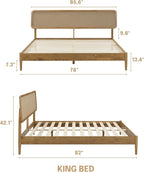 NTC Lupin Wooden Bed Frame with Headboard, Solid Oak and Rubber Wood Foundation with Silent Slats and Wood Central Supports, 1000 Lb Capacity, King - Teak Look