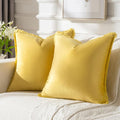 FUTEI Lemon Yellow Velvet Decorative Throw Pillow Covers 18x18 Set of 2,Soft Cozy Edge with Tassels Cushion Case,Boho Modern Home Decor for Couch Bed Living Room