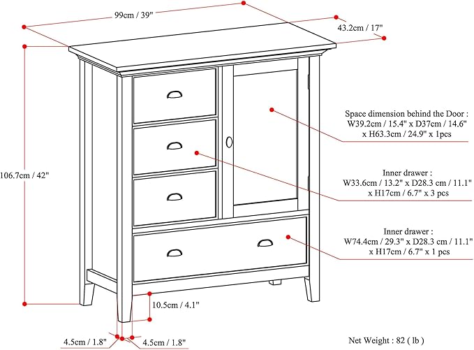 SIMPLIHOME Redmond SOLID WOOD 39 inch Wide Transitional Medium Storage Cabinet in Black for the Living Room, Entryway and Family Room