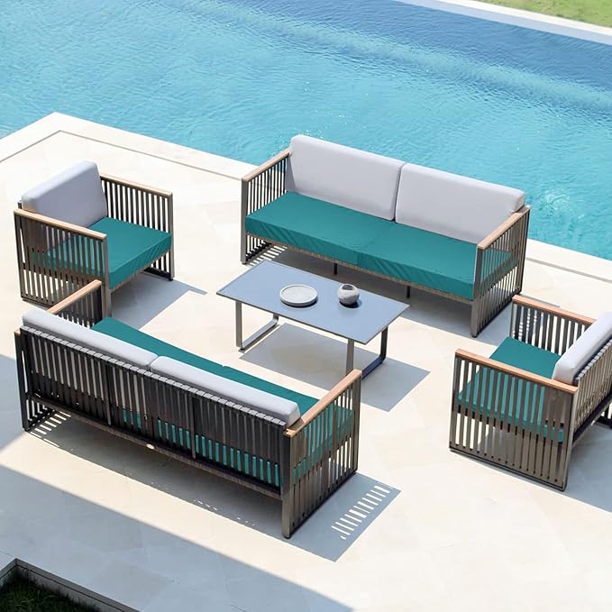 Easy-Going Waterproof Patio Cushion Covers 22x20x4 inch 2 Pack Replacement Non-Slip Outdoor Seat Cushion Slipcover with Zipper. Teal
