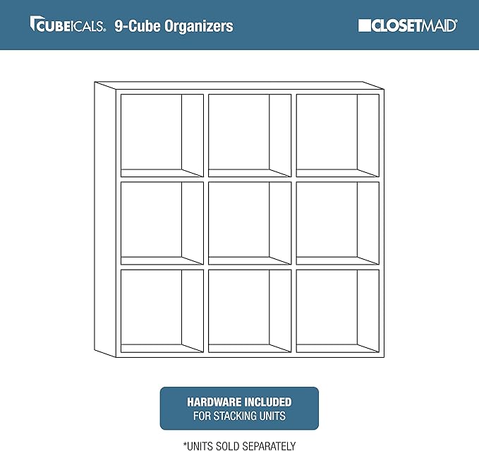ClosetMaid Cubeicals 9 Cube Storage Shelf Organizer Bookshelf, Square Shape, Easy Assembly - Birch Wood Finish