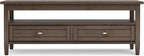 SIMPLIHOME Warm Shaker Coffee Table - 48 inch Wide Solid Wood Cocktail Table in Farmhouse Brown, Transitional Living Room Table with 2 Storage Drawers and Open Shelf for Sitting Area or Lounge