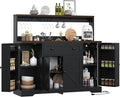 Hutch Storage Buffet Cabinet with Drawers, and Charging Station, Coffee Bar Cabinet with Barn Doors, Wine Rack and Hooks, White Wood Sideboard Buffet for Kitchen, Dining Room, 47.8" High
